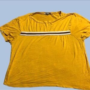 Women's Yellow Shirt with Black and White Stripe.